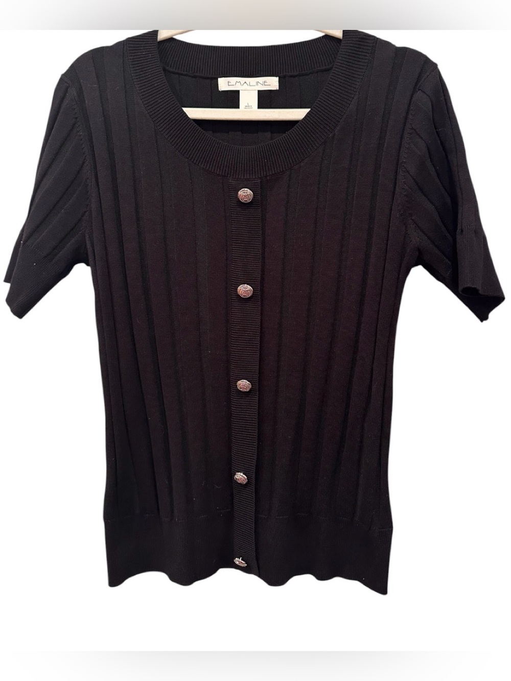 Ribbed Button Front Sweater Top Preppy Stretchy Dark Academia Neutral Sz L